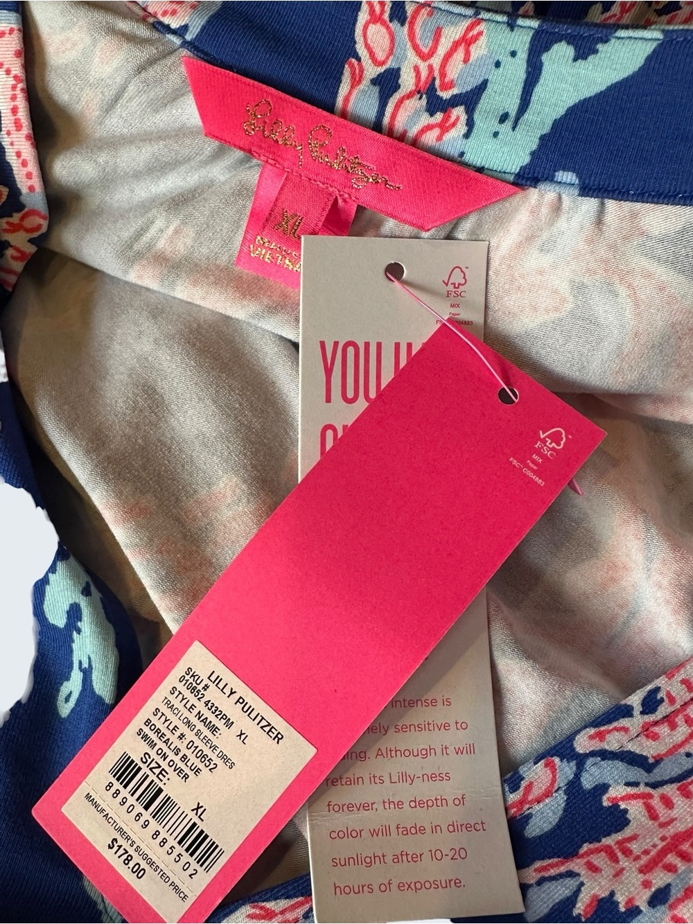 LILLY PULITZER Women's TRACI L/S Dress BOREALIS BLUE SWIM ON OVER XL NWT - Picture 6 of 9